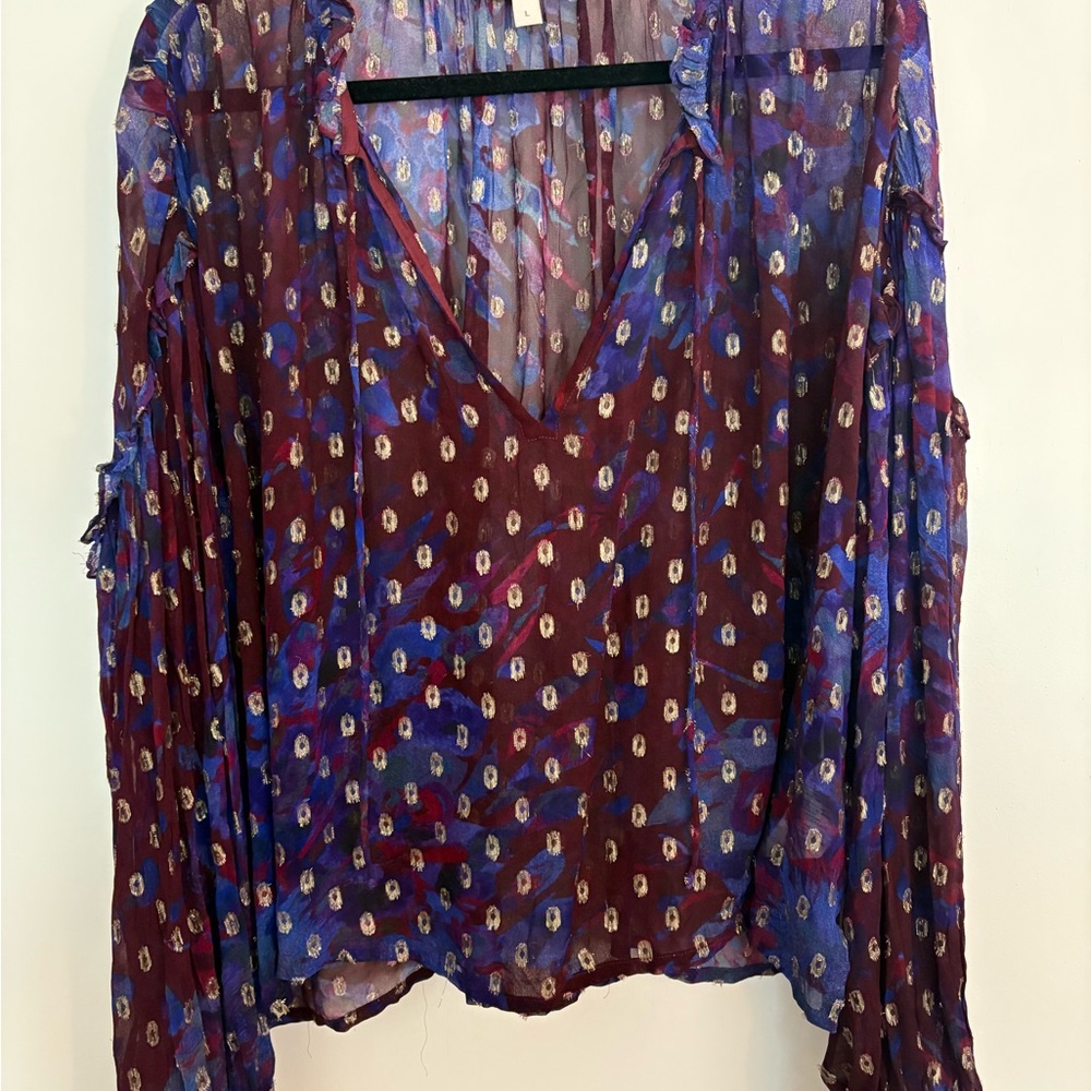 Cleobella Sheer Blouse in Burgundy and Blue